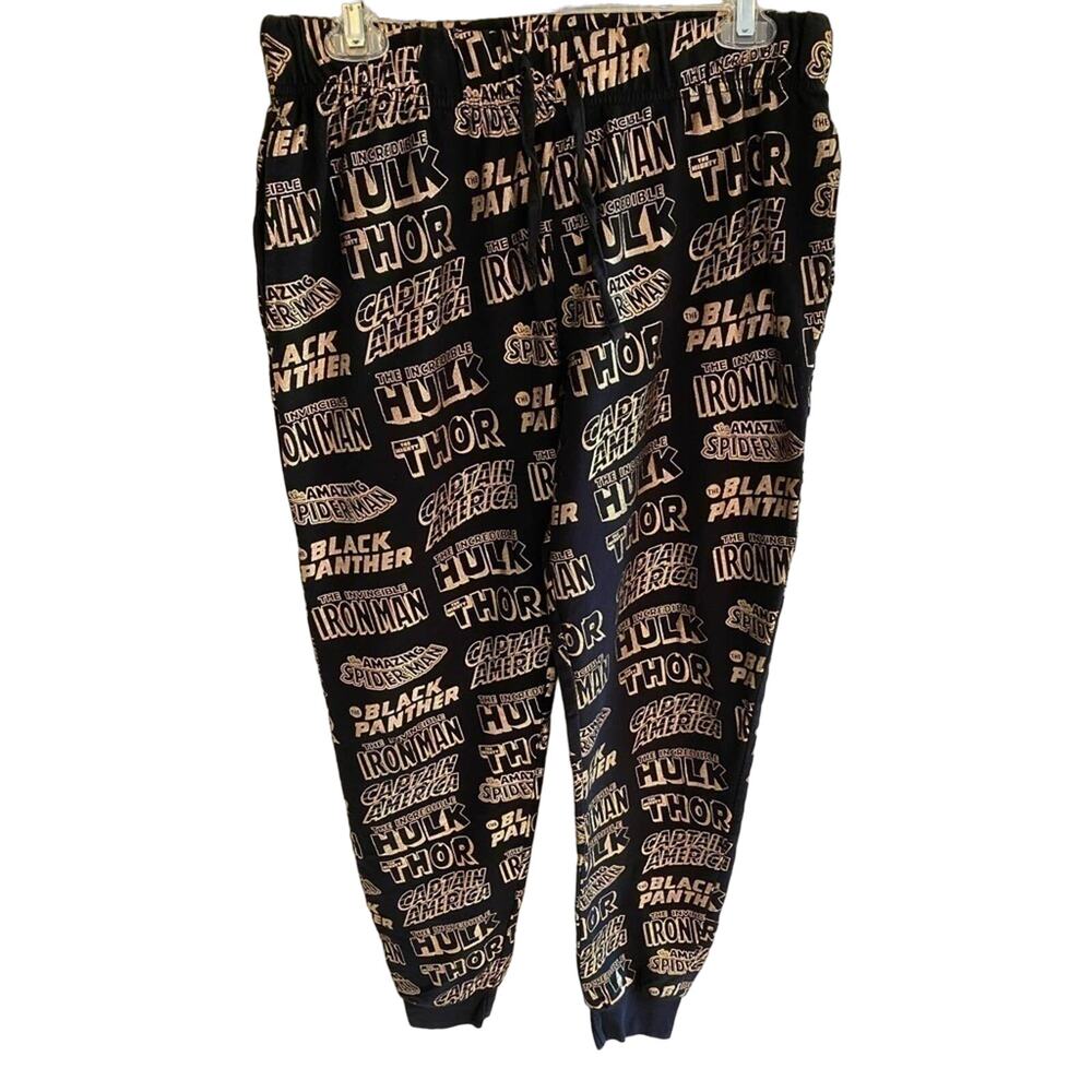 Marvel Black & Gold Tapered Ankle Elastic Waist Drawstring Sweatpants Size M